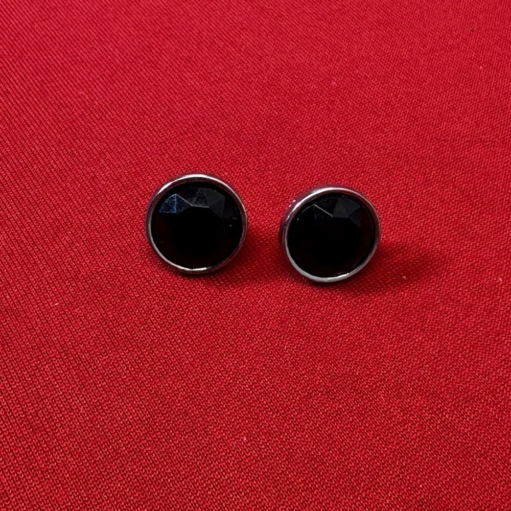 Silver Tone & Black‎ Round Earrings